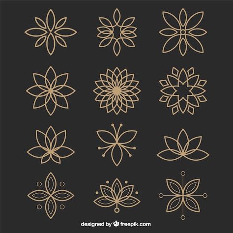 Free vector collection of ornamental flo... | Free Vector #Freepik #freevector #floral-decoration #flower-ornament #floral-ornament #geometric-flower Floral Logo Design, Flower Logo Design, Spring Background, Geometric Flower, Floral Logo, Flower Logo, Orange Roses, Purple Roses, Art Deco Design