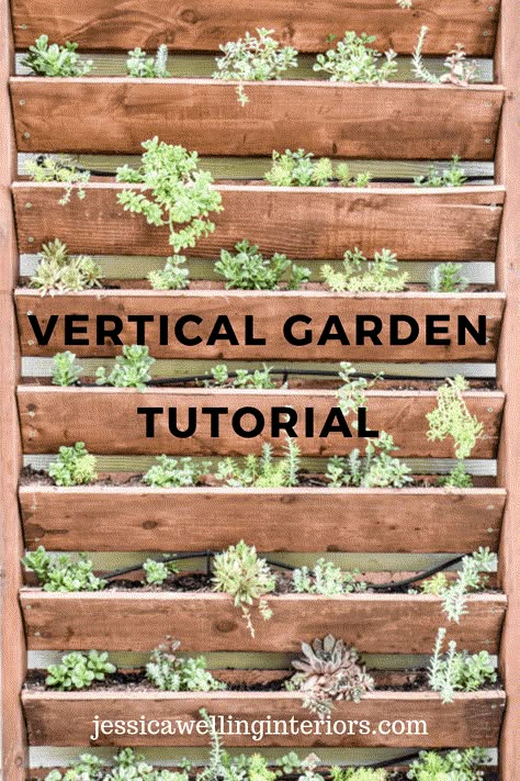 Learn to build a DIY vertical garden for herbs, succulents, or other plants with this easy step-by-step tutorial! This is the perfect way to dress up a wall, fence, or side of a building. Diy Vertical Garden, Diy Garden Landscaping, Vertical Vegetable Gardens, Outdoor Herb Garden, Vertical Garden Design, Wall Fence, Vertical Garden Wall, Vertical Garden Diy, Vertical Gardening