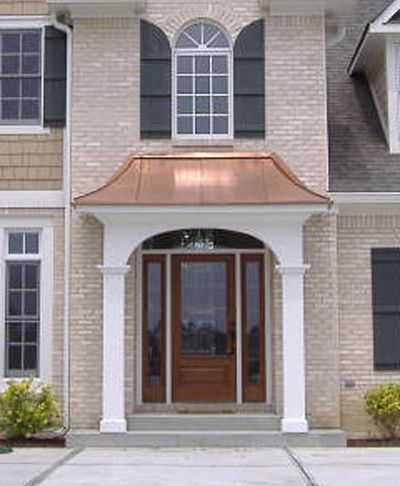 Portico Ideas, Door Portico, Portico Entry, Front Portico, Front Door Cover, Copper Awning, Front Door Overhang, Roof Porch, Front Door Awning