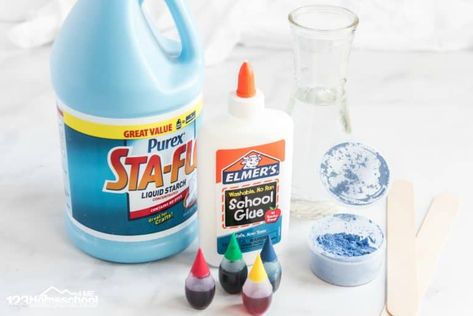 Sta Flo Slime Recipe, School Glue Crafts, Color Changing Slime, White Slime, Liquid Starch, Starch Foods, Clear Glue Slime, Brain Craft, Elementary Stem Activities