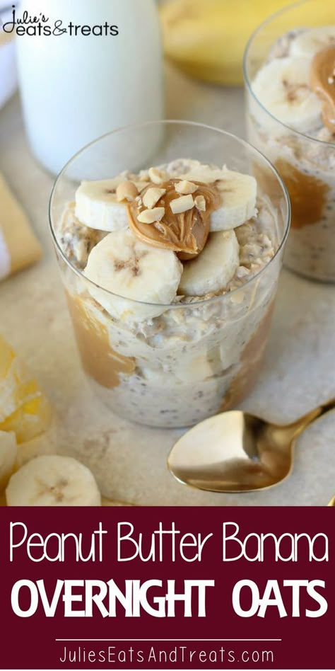 Overnight Oats Healthy Clean Eating, Peanut Butter Banana Overnight Oats, Oats With Yogurt, Creamy Oats, Overnight Oats With Yogurt, Overnight Oats In A Jar, Peanut Butter Overnight Oats, Overnight Oatmeal Recipes, Vegan Overnight Oats