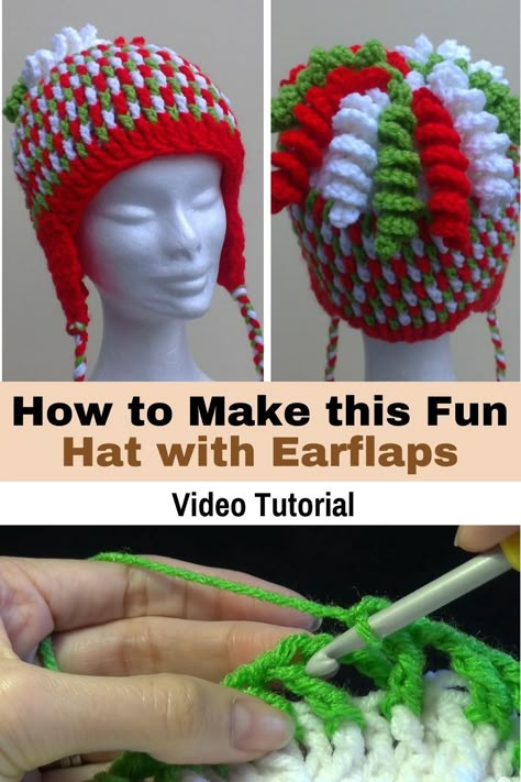 Crochet Hat With Ear Flaps Pattern Free, Crochet Ear Flap Hat Pattern Free, Crochet Hat Earflap, Crochet Earflap Hat, Crochet Headwear, Crochet Hats For Boys, Earflap Beanie, Hats Crochet, Fun Hat