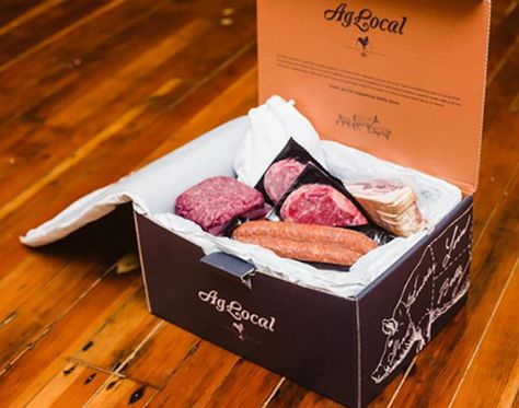 AgLocal Wants to Give You a Box Full of Meat Meat Hampers, Sausages Packaging, Frozen Food Packaging, Butcher Box, Meat Box, Meat Store, Food Box Packaging, Meat Shop, Frozen Meat