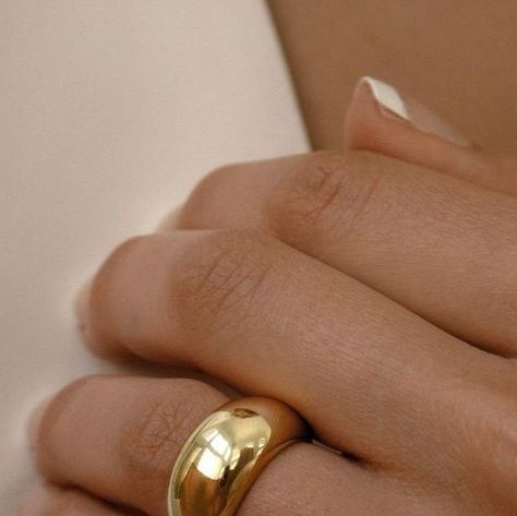 Gold Statement Rings, Chunky Gold Rings, Gold Dome Ring, Jewellery Aesthetic, Custom Initial Necklace, Signet Rings, Gold Statement Ring, Dome Ring, Ring Stack