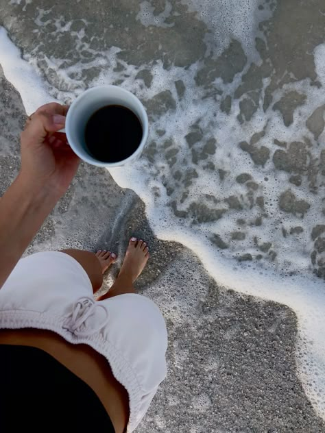 #goodmorningsunshine #beach #ocean #tampa #clearwaterbeach #send #floridafall Tea On The Beach, Coffee On The Beach Aesthetic, Beach Coffee Shop Aesthetic, Coffee Beach Aesthetic, Beach Days Aesthetic, Morning Beach Aesthetic, Coffee By The Beach, Coffee Shop Beach, Tumbler Aesthetics