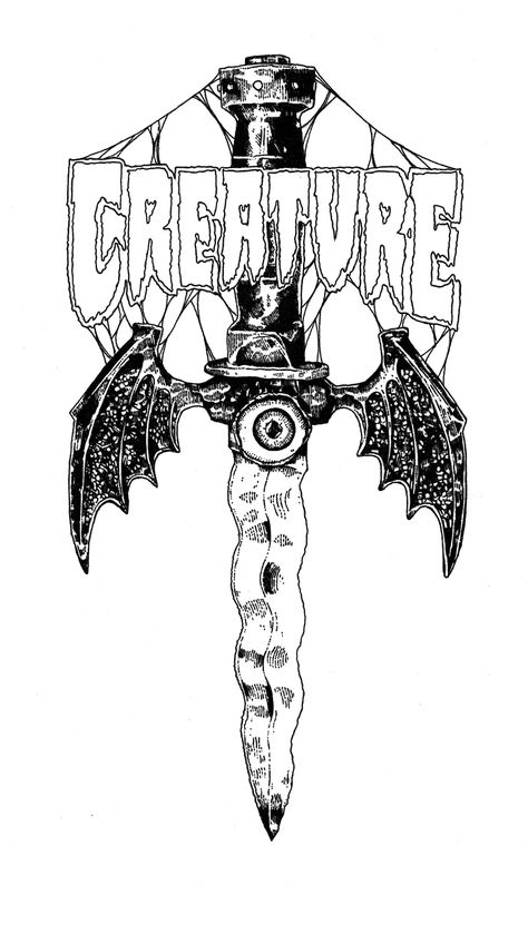 CREATURE SKATEBOARDS Metal Drawing, Creature Skateboards, Tattoo Lettering Design, Skeleton Drawings, Arte Grunge, Fantasy Tattoos, Desain Editorial, Dope Cartoon Art, Airbrush Art