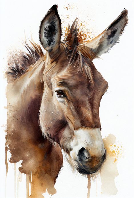 Andrew Simpson | WATERCOLOR | Donkey Portrait Watercolor Donkey, Donkey Drawing, Horse Stencil, Cowboy Artists, Cat Drawing Tutorial, Life Artwork, Watercolor Paintings Of Animals, Pen Art Work, Wildlife Artwork