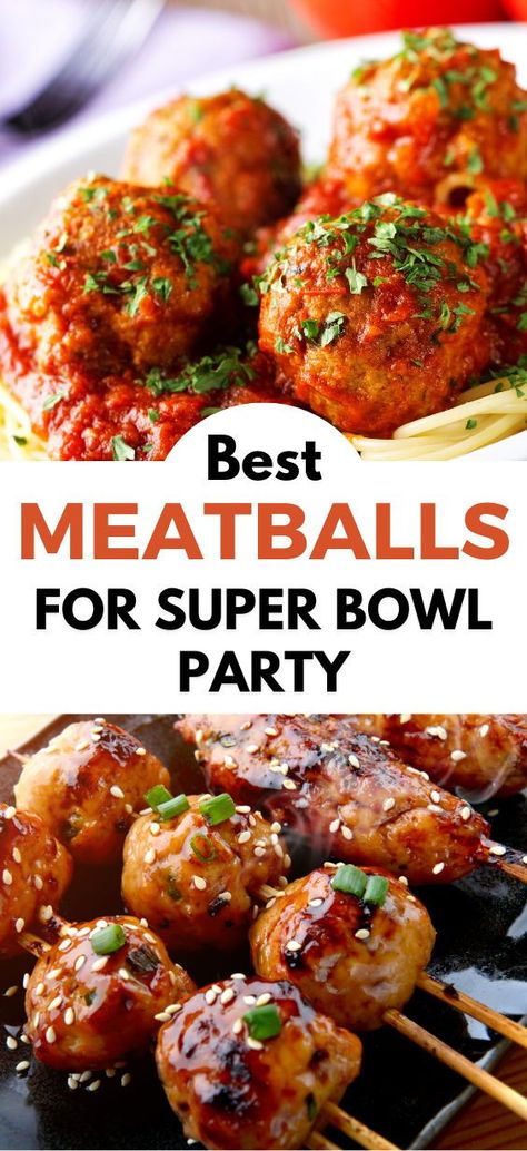 Whether you're hosting a Super Bowl party or tailgating on the weekend, meatballs are an easy way to serve a crowd and this collection of the best meatball recipes has something for every occasion #superbowlappetizerideas #superbowlparty #gamedaypartyfood Super Bowl Meatballs, Game Day Meatballs, Gameday Party Food, Meatball Appetizer Crockpot, Meatball Appetizers, Football Food Appetizers, Appetizers Game Day, Super Bowl Appetizers, Meatball Appetizer Recipe