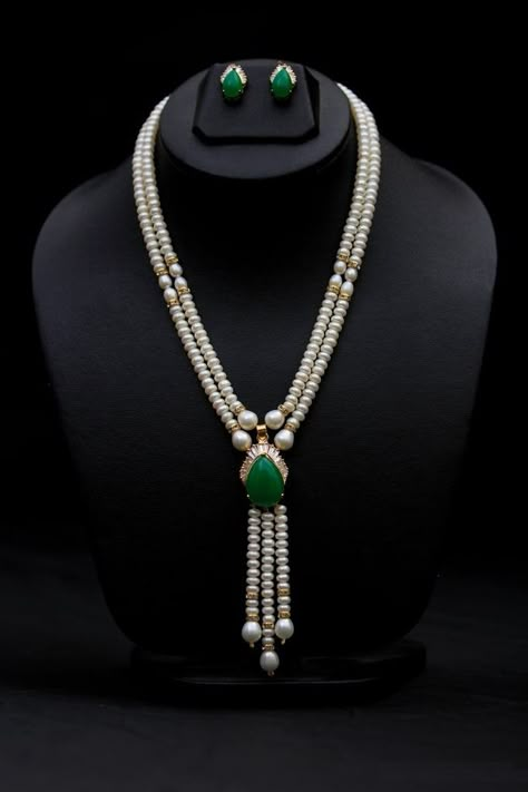 Charminar Pearls Store - Pearl Jewelry – Go Green In Style    (Check Category - Pearl Sets) - $180.00 @  http://store.charminarpearls.com/?a=079 Pearl Sets Jewellery Indian Gold, Pearl Sets Jewellery, Pearl Sets Jewellery Indian, Pearl Jewelry Design Simple, Pearls Jewelry Indian, Moti Set, Jadau Set, Classic Diamond Earrings, Jewelry Necklace Simple