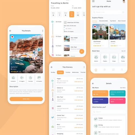 Travel Planner Mobile App UI Kit Template SKETCH, FIG, XD Travel Ux Design, Travel Booking App, Travel App Color Palette, Travel Ui Design Mobile App, Travel Apps Design, Travel Ui Design, Travel App Ui Design, Travel Planner App, Travel App Design