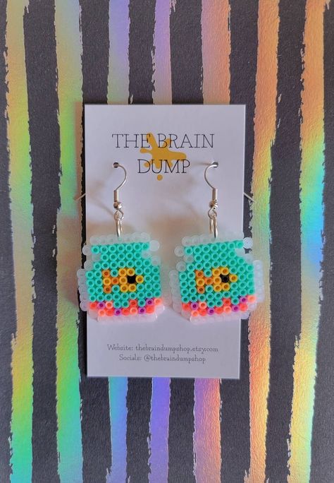 Goldfish Cute, Hama Beads Jewelry, Perler Earrings, Perler Bead Designs, Bead Templates, Easy Perler Bead Patterns, Melty Bead Patterns, Pearl Beads Pattern, Pixel Beads