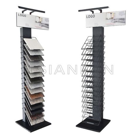 The display Cabinet Size:850*550*2220mm (Customized).can display 15 page of samples.The color are Black、white grey to choose.Logo can be customized.Apply to display of ceramic tile, wooden floor, granite quartz tile sample, etc. Metal Flooring, Flooring Showroom, Stone Display, Quartz Tiles, Wooden Floor, Display Rack, Stone Decor, Tile Samples, Wooden Flooring