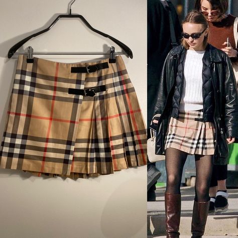 Burberry London / Skirt / Tartan / Écossais / Celebrity Style / Lily Rose Depp / Fashion Style / Street Style / Vintage / Y2K Burberry Skirt Outfit, Russian Outfit, Country Club Outfit, Printed Skirt Outfit, Long Plaid Skirt, Burberry Skirt, Russian Clothing, Show Movie, Burberry Print