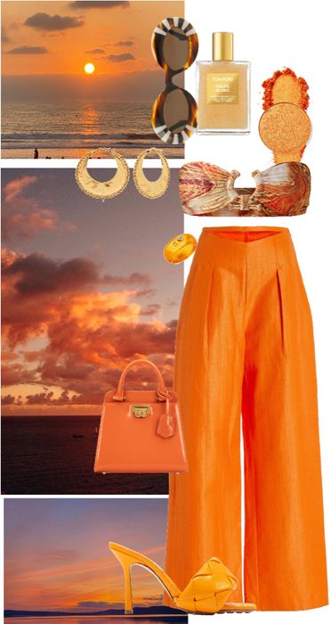 Sunset Aesthetic Outfits, Sunset Inspired Outfits, Tequila Sunset Outfit, Sunset Color Outfit, Sunset Theme Outfit, Tropical Glam Outfit, Tequila Sunrise Outfit, Sunset Party Outfit, Soiree Outfits