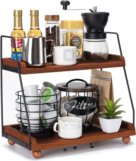 Amazon.com: Youngcafe 2 Tier Coffee Bar Accessories and Organizer Shelf,Wooden Coffee Station Organizer for Countertop Coffee Bar Decor,Coffee Syrup Canisters Cups Rack for Bathroom,Kitchen : Home & Kitchen Countertop Coffee Bar, Coffee Bar Ideas Kitchen Counter, Coffee Bar Accessories, Coffee Organization, Countertop Shelf, Coffee Bar Ideas, Rack For Bathroom, Coffee Pod Holder, Pour Over Coffee Maker