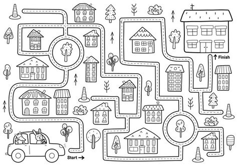 Juego de laberinto en blanco y negro par... | Premium Vector #Freepik #vector #coche #libro #ninos #ciudad Maze Games For Kids, Baby Shower Greetings, Transportation Worksheet, Maze Worksheet, Road Kids, Transportation Preschool, Kids Help, Picture Composition, City Games