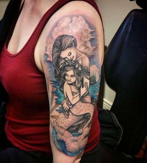 Baby Mermaid Tattoo, Mother Daughter Tattoo Ideas, Mama Tattoos, Daughter Tattoo Ideas, Mother Daughter Tattoo, Mermaid Tattoo Designs, Daughter Tattoo, Mom Tattoo Designs, Mommy Tattoos