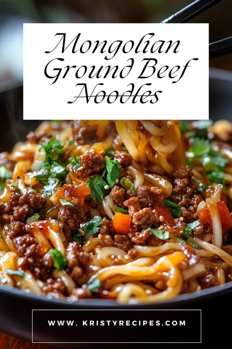 Bold, flavorful, and full of spice, these Mongolian Ground Beef Noodles feature a rich sauce made with soy sauce, hoisin, and ginger, served with linguine and topped with green onions for a fresh finish. It’s an easy dish that brings the bold flavors of Mongolian cuisine right to your dinner table! #mongolianbeef #asianfood #dinner #foodstagram #beef #mongolianbbq Mongolian Dinner Recipes, Creative Ground Beef Recipes, Mongolian Cuisine, Asian Ground Beef Recipes, Mongolian Ground Beef Noodles, Mongolian Ground Beef, Mongolian Bbq, Ground Beef Noodles, Ground Beef Recipe