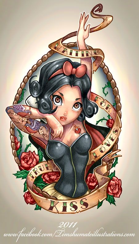 Image detail for -tim shumate who has combined some of the endearing female Tattooed Disney Characters, Snow White Tattoos, Tim Shumate, Disney Pin Up, Disney Doodles, Disney Princess Tattoo, Princess Tattoo, Zombie Disney, Images Disney