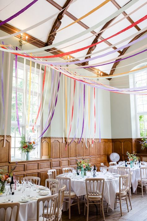 Ceiling Hanging Wedding Decor, Streamers Ceiling Decorations, Streamers Across Ceiling, Crepe Paper Ceiling Decorations, Elegant Streamer Decorations, Party Streamers Ceiling, Ceiling Decoration Wedding, Paper Streamers Decorations, Streamer Ceiling Decorations