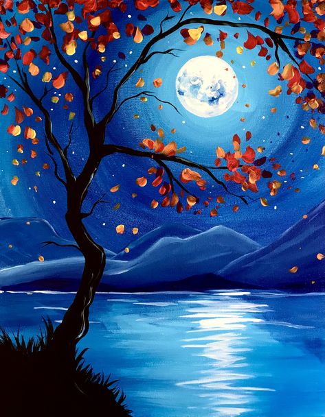 Starfish Painting, Canvas Painting Ideas For Beginners, Easy Landscape Paintings, Paint Nite, Canvas Painting Designs, Moon Painting, Nature Painting, Paint And Sip, Nature Art Painting