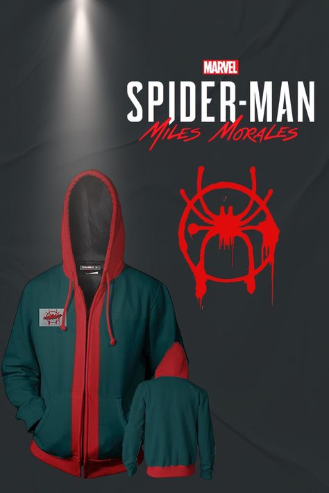 Miles Morales Reference, Miles Morales Hoodie, Spider Man Hoodie, Miles Morales Spider Man, Into The Spiderverse, Miles Morales, Anime Scenery Wallpaper, Spider Verse, Zipper Jacket