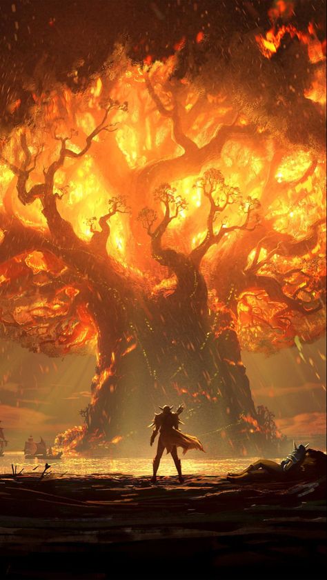 Tree Burning, Macbook Wallpapers, Hd Anime, Hd Anime Wallpapers, Fire Art, Macbook Wallpaper, Fantasy Places, Nails Almond, Cool Anime Wallpapers