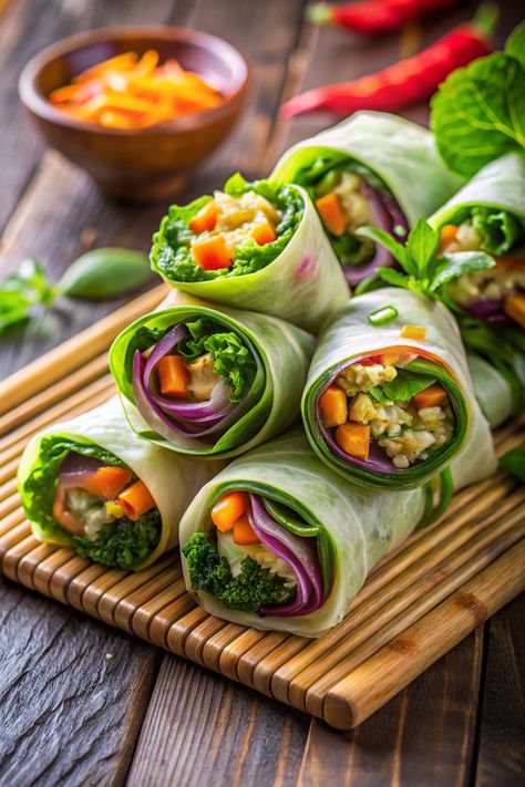 10-Minute Fresh Vegan Spring Rolls Recipe Check more at https://www.vegan-mr.com/vegan-appetizers/fresh-vegan-spring-rolls/ Spring Roll Recipes, Vegan Zucchini Fritters, Bruschetta Bites, Rice Paper Spring Rolls, Veg Spring Rolls, Sweet Chili Dipping Sauce, Vegan Spring Rolls, Spring Rolls Recipe, Summer Roll