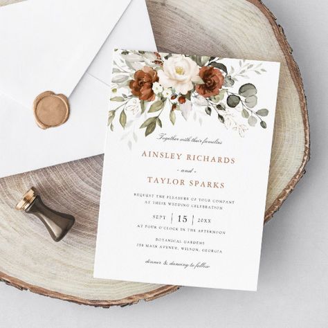 Wedding Invitation Burnt Orange, Fall Rustic Wedding Invitations, Wedding Invites Fall, Rustic Elegant Wedding Invitations, Burnt Orange Wedding Invites, Terracotta Invitations Wedding, Autumnal Wedding Invites, Wedding Invitation Fall, Autumn Wedding Stationery