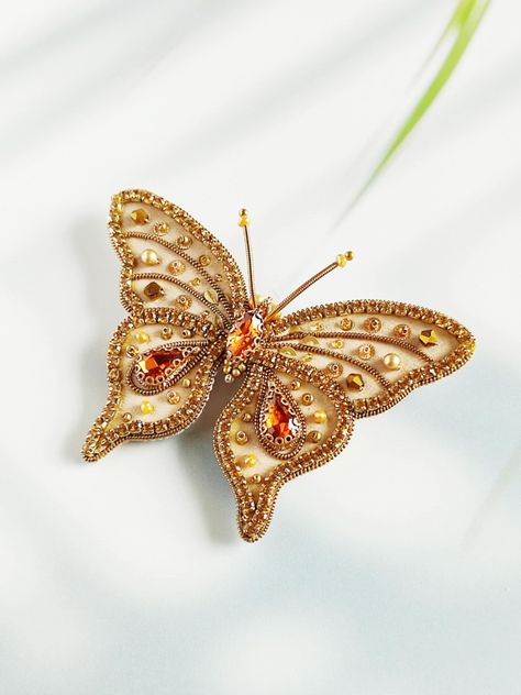 Beige butterfly brooch, Beaded gold insect pin, Vintage butterfly brooch, Unique gift for mom, Crystal insect jewelry, Nature lover gift. by LaimmaSoloJewelry on Etsy Jewelry Nature, Unique Gifts For Mom, Insect Jewelry, Butterfly Brooch, Vintage Butterfly, Gifts For Nature Lovers, Gift For Mom, Nature Lover, Insects