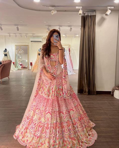 Georgette Embellished With Beautiful Multi colour Lehenga Lehenga Bridal, Georgette Lehenga, Designer Lehenga, Sequence Work, Bridal Lehenga, Lehenga Choli, Lehenga, Embroidery, Pink