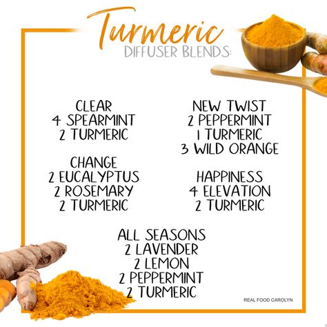 Savoury Meals, Turmeric Essential Oil, Eo Blends, Doterra Diffuser Blends, Turmeric Oil, Essential Oil Combinations, Doterra Essential Oils Recipes, Essential Oil Diffuser Blends Recipes, Doterra Oil