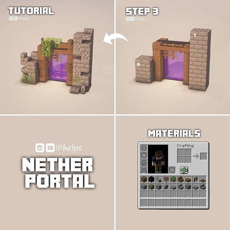 Natural Nether Portal Design, Minecraft Medieval Nether Portal, Minecraft Portal Design, Minecraft Nature, Minecraft Tricks, Nether Portal Design, Minecraft Portal, Nether Portal, Portal Design