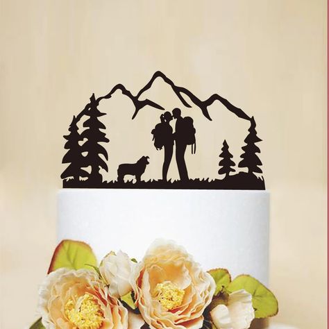 Mountain Wedding Cake, Couple With Dog, Silver Cake Topper, Cheap Wedding Decorations, Wood Cake Topper, Wood Cake, Winter Wedding Decorations, Cheap Wedding Dresses Online, Wedding Kiss