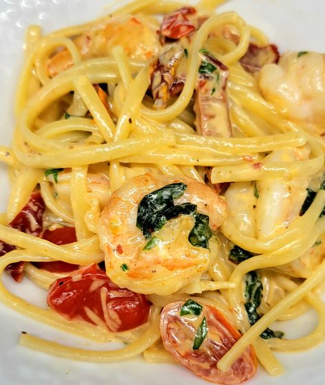 TUSCAN SHRIMP PASTA Tuscan Shrimp Pasta, Shrimp Pasta Healthy, Creamy Tuscan Shrimp, Broccoli Shrimp, Tuscan Salmon Recipe, Tuscan Shrimp, Shrimp Pasta Recipe, Coconut Curry Recipes, Shrimp Sauce