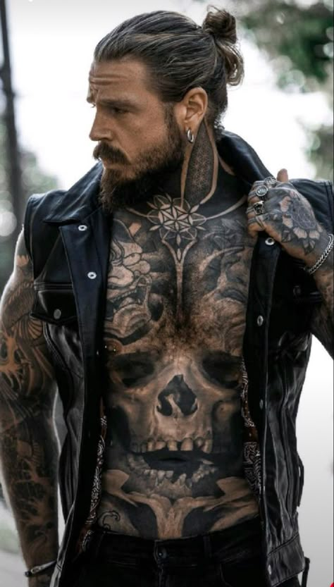 Kevin Creekman, Tatted Men, Viking Men, Body Tattoo, Biker Men, Man Bun, Inked Men, Long Hair Styles Men, Hair And Beard Styles