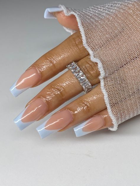 Spring nails Light Blue Nails With Simple Design, Dusty Blue Nails Acrylic Wedding, Glittery Spring Nails, Icy Blue French Tip Nails, Cinderella Theme Nails, Ice Blue Nail Designs, Wedding Nails With Blue, Bridal Nails Blue, Light Blue Hoco Nails