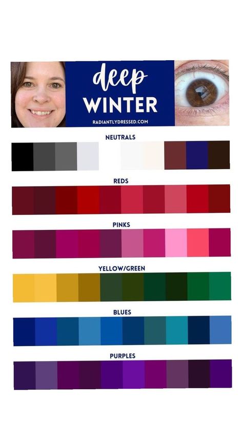 Deep Cool Soft Winter, Color Palette For Deep Winter, Deep Winter Worst Colors, Deep Cool Color Palettes, Deep Cool Winter Color Palette, Deep Winter Color Pallete Outfits, Created Colorful Deep Winter, Deep Winter Personal Color, Deep Winter Light Colors