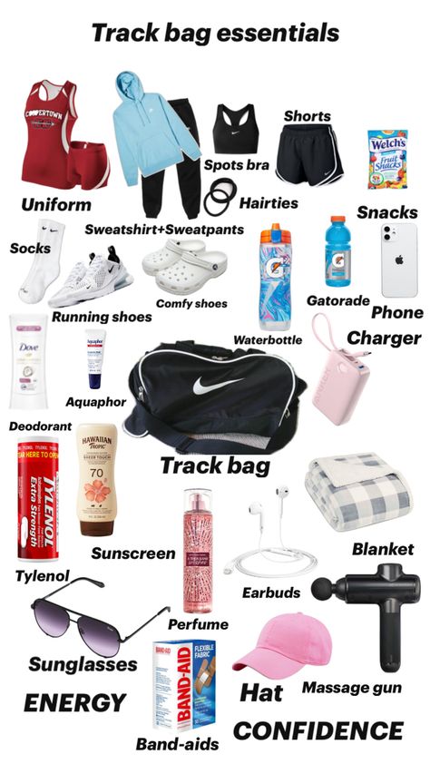 What’s in my track bag Xc Bag Essentials, What To Pack In Your Cross Country Bag, Cross Country Packing List, What To Pack In Track Bag, Athletic Bag Essentials, Wrestling Bag Checklist, What To Pack In Your Sports Bag, Track Packing List, What’s In My Track Bag