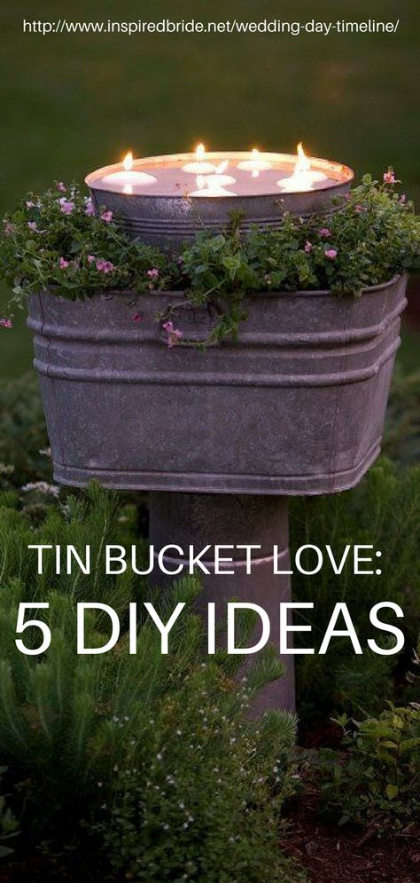 Tin Bucket Ideas, Bucket Diy, Ideas For The Garden, Outdoor Lighting Ideas, Bucket Ideas, Tin Bucket, Diy Outdoor Lighting, Lighting Diy, Alpine Plants