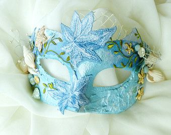 Couture Mask, Mermaid Masquerade Ball Mask, Sea Nymph mask, Starfish shell headpiece, Masquerade wedding, Art mask, OOAK mask Handmade Fantasy Masks For Masquerade, Mermaid Masquerade Mask, Fantasy Handmade Mask For Masquerade, Ocean Themed Masquerade Mask, Blue Halloween Masquerade Mask, Shell Headpiece, Pirate Mask, Starfish Costume, Masquarade Mask