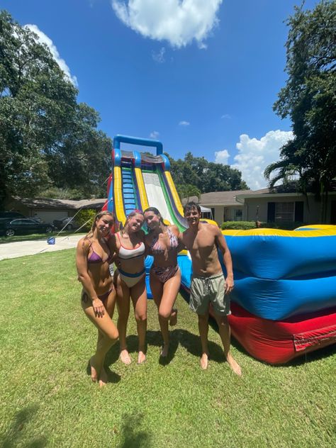 Waterslide Bday Party Ideas, Fun Summer Birthday Party Ideas, Water Bounce House Party Ideas, Slip And Slide Birthday Party, Adult Water Slide Party, Adult Slip And Slide Party, Water Slide Aesthetic, Inflatable Slide Party, Inflatable Water Slide Party