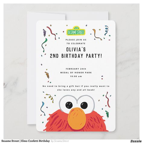 Sesame Street | Elmo Confetti Birthday Invitation | Zazzle Elmo Invitations 1st Birthdays, Elmo’s World Birthday Party, Elmo 2nd Birthday Party, Sesame Street First Birthday, Elmo 2nd Birthday, Elmo Birthday Party Boy, Birthday Party Ideas Boys, Cute Invitation Cards, Elmo Invitations