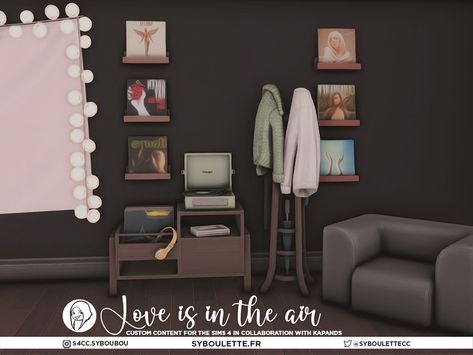 The Sims Resource - Patreon Release - Love Is In The Air (Part 3) Messy Clothes, Vinyl Shelf, Vinyl Player, Messy Room, Ottoman Sofa, Ts4 Cc, Animal Skin, Sims 4 Custom Content, Maxis Match