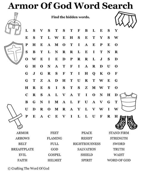 Armor Of God Word Search (Activity Sheet) Activity sheets are a great way to end a Sunday School lesson. They can serve as a great take home activity. Or sometimes you just need to fill in those la… Full Armour Of God Crafts, Armor Of God Coloring Page Free Printable, Armor Of God Sunday School Lesson, Armor Of God Activities For Kids, Armor Of God Games, Armor Of God For Kids, Armour Of God Crafts, Christian Activities For Kids, Church Activity Sheets