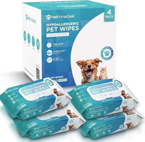 VET PRIME CARE Pet Grooming Wipes for Dogs & Cats, 8” x 8” Plant-Based Hypoallergenic Wipes for Cleaning & Deodorizing, Suitable for Pets Body Like Face, Paws, Belly, and Butt, Unscented - 400 Count Check more at https://ngatiranana.org.uk/product/vet-prime-care-pet-grooming-wipes-for-dogs-cats-8-x-8-plant-based-hypoallergenic-wipes-for-cleaning-deodorizing-suitable-for-pets-body-like-face-paws-belly-and-butt-unscent/ Pet Wipes Packaging, Dog Wipes, Body Wipes, Pet Wipes, Cat Plants, Dog Grooming Supplies, Deodorizing, Pet Stuff, Pet Grooming