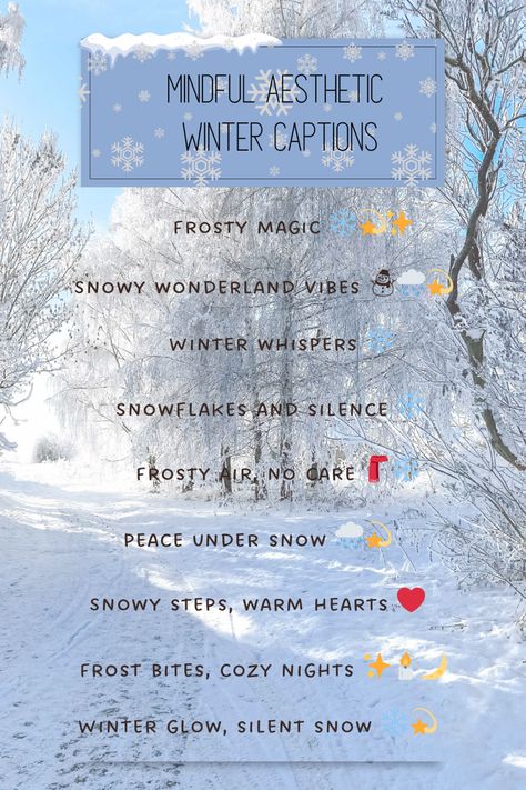 Aesthetic and mindful captions for winter posts. Instagram captions. Social Media captions. Snow Aesthetic Caption, Cozy Instagram Captions, Morning Captions Instagram, Captions For Winter, Snow Captions, Winter Captions, Winter Instagram Captions, Social Media Captions, Aesthetic Captions