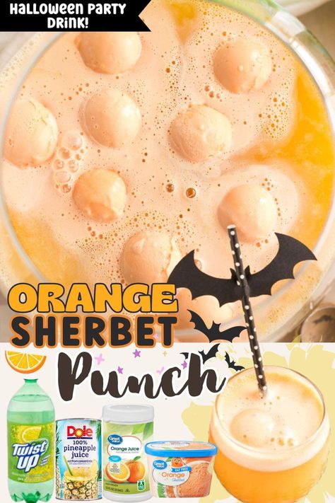 Orange Sherbet Punch Recipe! The PERFECT PARTY PUNCH! Orange Sherbet Punch, Orange Punch Recipes, Halloween Punch For Kids, Homemade Punch, Punch Recipes For Kids, Halloween Party Punch, Sherbet Punch Recipes, Easy Party Punch, Halloween Punch Recipes