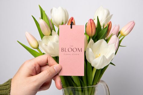 Flower bouquet gift label mockup psd | premium image by rawpixel.com / Ake Flower Packaging Design, Flower Delivery Box, Flower Mockup, Branding Book, Florist Brand, Flower Bouquet Gift, Tag Mockup, Tulips Arrangement, Label Mockup