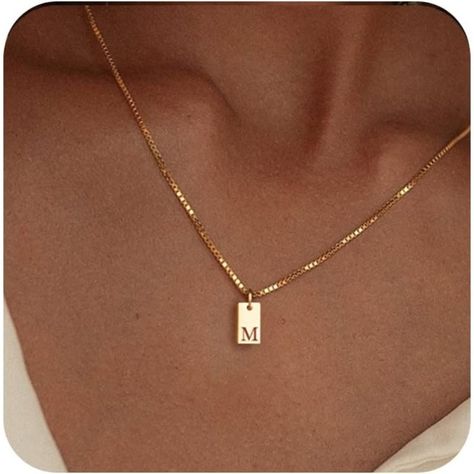 Initial M Necklace Length:16.5"+2" , Tag Pendant: About 0.23”*0.39”, With 0.8mm Wide Box Chain, Simple And Stylish Add This Dainty Initial Necklace To Your Jewelry Collectionit Can Be Worn Alone Or Layered With Other Necklaces For Most Everyday Outfits. Our Gold Initial Necklaces Are Made Of 14k Real Gold Plated Brass. Gold Box Chain Won't Hurt Your Skin While Remaining Strong. Trendy Gold Jewelry, Gold Initial Necklaces, M Necklace, Dainty Initial Necklace, Blouse Casual Fashion, Initial Necklaces, Gold Name Necklace, Initial Necklace Gold, Gold Box